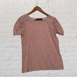 The Limited Womens Pink Floral Lace Puff Sleeve‎ Blouse Top Size M
